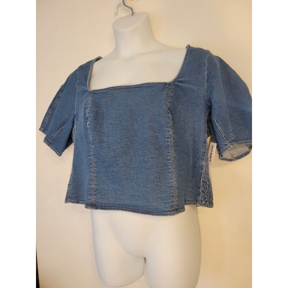 Old Navy Cropped Top Womens Plus Size 2X Denim Short Sleeve Shirt Nwt $29.99